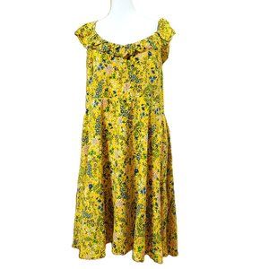 Old Navy Yellow Floral Cami Dress Womens Sz XL Ruffle Smocked Lined Cottagecore